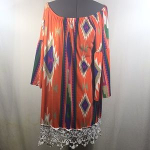 Emma Rose Bright Multi Colored Tunic Top Size M